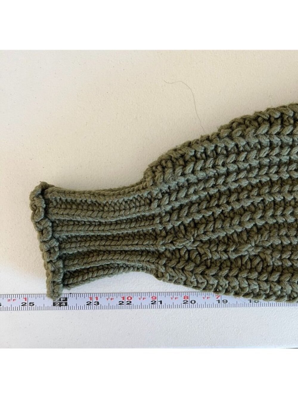 Chunky Knit Roll Neck Sweater XS Olive Green Cropped Fisherman Balloon Sleeve - Picture 9 of 11